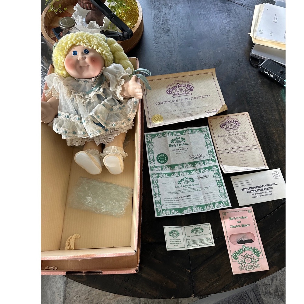 1984 Cabbage Patch Kids‎ Porcelain Ginger Emelita Doll Applause COA Birth Cert